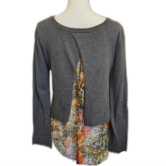 Subtle Luxury cotton cashmere & silk layered sweater, charcoal S/M - Picture 3 of 8